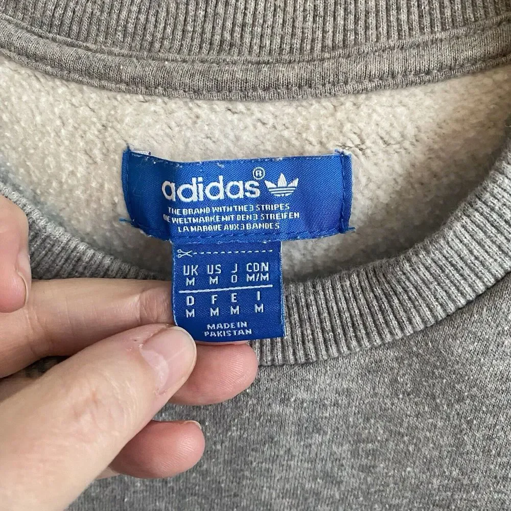 Vintage Adidas‎ Trefoil Pullover Grey Sweatshirt Drop Shoulders Side Zip Medium